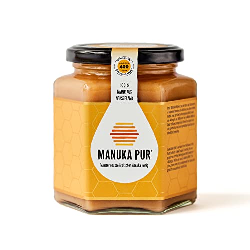 MANUKA PUR Manuka Honig - MGO 400, 250 g - Premium Manuka-Honig aus Neuseeland - 100% reiner Manuka-Honig ohne Zusatzstoffe - Überprüfter Methylglyoxal Gehalt - Qualität Laborgeprüft von MANUKA PUR