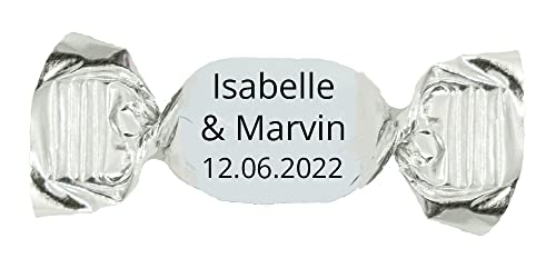 Individuell bedruckte Event- und Hochzeitsbonbons, 1000 g Fruchtmischung, 200 Bonbons (Silber) von MARIP