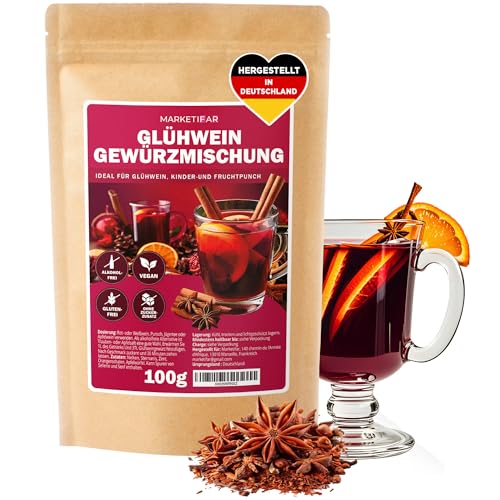 Glühweingewürz - Glühwein Gewürz Gewürzpulver oder Grobe Mischung - Vegan Zucker-und Alcoholfrei - Ideale Mischung für Punsch, Kinderpunsch und Apfelpunsch - In DE Hergestellt von MARKETIFAR