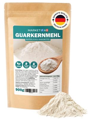 Guarkernmehl für Eis 900g - Guar Gum geignet für Vegan, Keto und Low Carb - Bindemittel E412 - 500cps - Kontrolliert und abgefüllt in Deutschland von MARKETIFAR