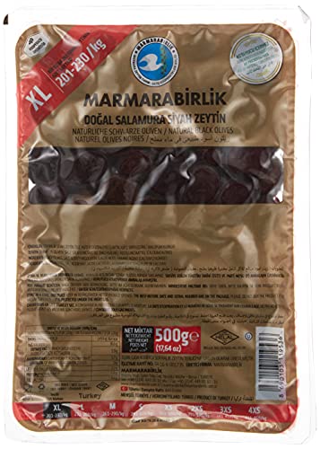 MARMARABIRLIK Oliven, geölt, echte schwarze Tafeloliven, ganz, natürlich gereift und fermentiert, mit Stein, aromatisch (1 x 500 g) von MARMARABIRLIK