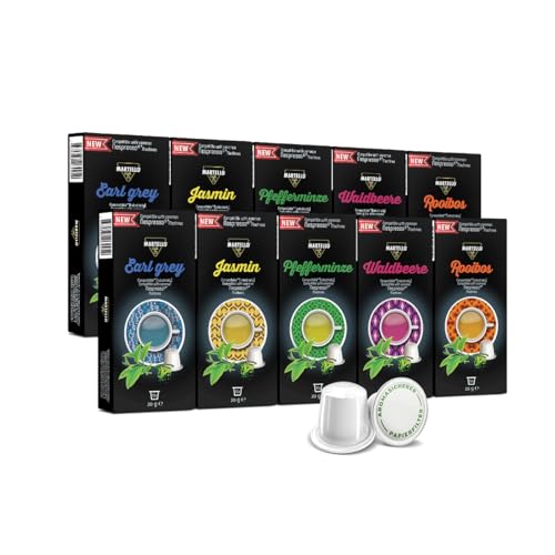 PROBIERSET 100 Teekapseln - NUR FÜR NESPRESSO®* Maschinen KOMPATIBEL - Kapseln 100% industriell kompostierbar - Frische, aromatische Blätter von MARTELLO Cafe