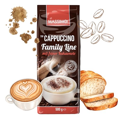 Massimo Cappuccino Family Line mit feiner Kakaonote 10 x 500g Vorteilspack - Köstlicher Instant-Cappuccino mit einer Note von geröstetem Kakao von MASSIMO