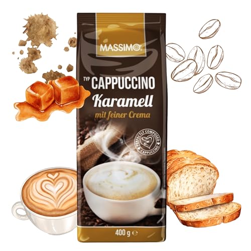 Massimo Cappuccino Karamell 10 x 400g mit feiner Crema - Vorteilspack/Aromatisiertes Getränkepulver mit löslichem Cappuccinopulver mit Karamell-Geschmack von MASSIMO