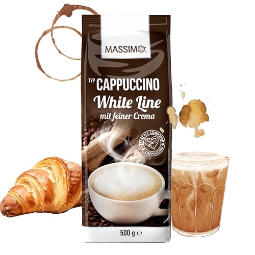 Massimo Cappuccino White Line 10 x 500g mit feiner Crema - Vorteilspack/Aromatisiertes Getränkepulver mit löslichem Cappuccinopulver Besonders milchig und cremig von MASSIMO