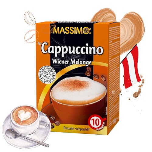 Massimo Cappuccino Wiener Melange 80 Sticks Instantkaffee á 15g (8 x 150g Packung) Aromatisiertes Getränkepulver mit löslichem Bohnenkaffe und Kaffeeweißer von MASSIMO