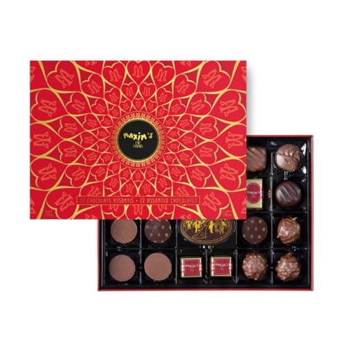 Maxim's | Geschenkbox aus Metall Schokolade sortiert Verkostung | Geschenkbox Schokolade Milch, Fondant, Gianduja | 22 verschiedene Pralinen von MAXIM'S DE PARIS