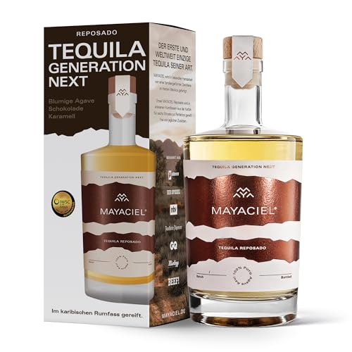 MAYACIEL Tequila Reposado mit Geschenkverpackung – Weltweit einzigartig, zur Perfektion gereift in karibischen Rum-Fässern | 100% Agave & Natürlich | Fruchtige Agave, Karamell & Vanille | 0,5 l von MAYACIEL