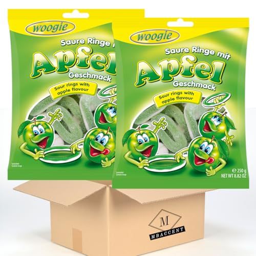 2x Woogie Saure Apfelringe - saure Ringe mit Apfel Geschmack (2x250g) (500g) + MBAccent Versandschutzpackung von MBAccent