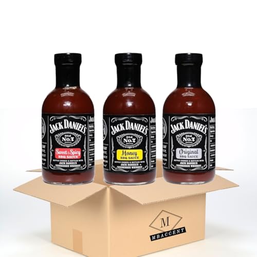 3x Jack Daniels Hot Sauce BBQ Soße 1x Original BBQ Sauce 1x Honey BBQ Sauce 1x Sweet & Spicy BBQ Sauce 3x553g (1659g) by MBAccent + MBAccent Versandschutzpackung 1659 ml von MBAccent