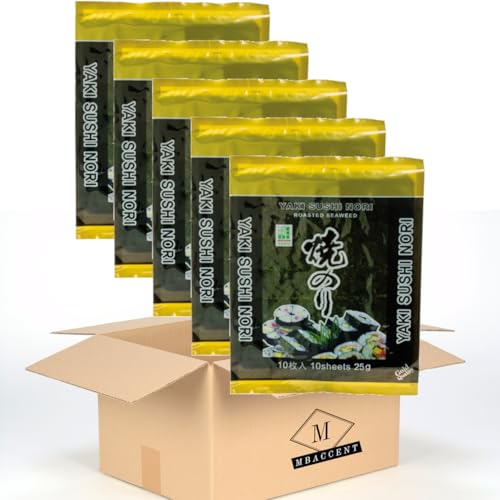 5x Yaki Sushi Nori "GOLD" gerösteter Seetang (5 x 25g / 5 x 10 Blatt) im MBAccent® Set von MBAccent