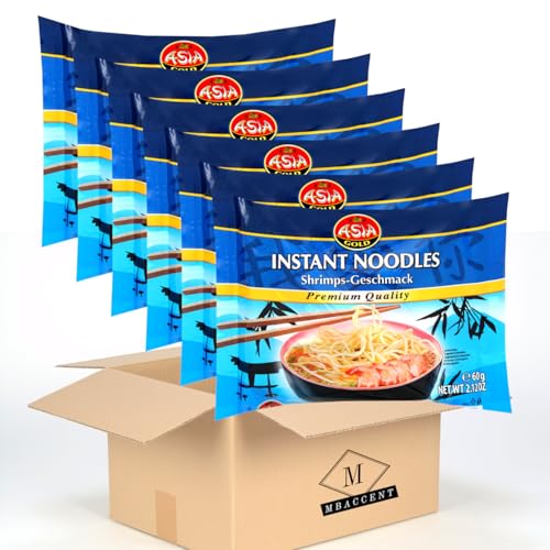 6er Set Asia Gold Instant Nudeln Shrimp I 6x60g I Chinesische Nudeln I Asia Nudeln Instant I Ramen Nudeln I Asiatische Nudeln I Instant Ramen I China Nudeln I + MBAccent Versandschutzpackung von MBAccent