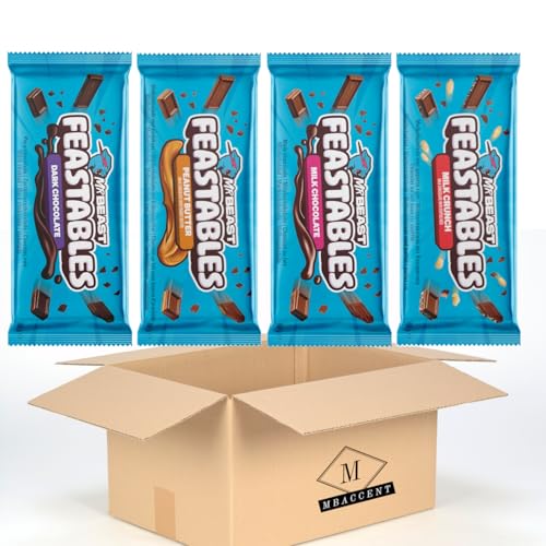 Feastables Mr Beast Neue Sorten Set Milk Chocolate Almond Milk Crunch Peanut Butter 4 Stück (4x60g) (240g) by MBAccent + MBAccent Versandschutzpackung von MBAccent