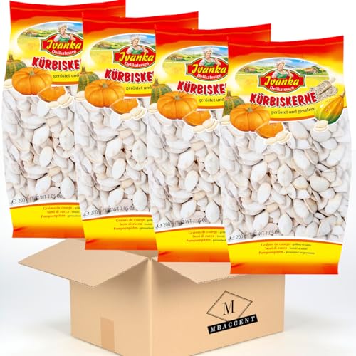 Kürbiskerne ungeschält geröstet & gesalzen 4er Pack (4 x 200 g Packung) + MBAccent Versandschutzpackung von MBAccent