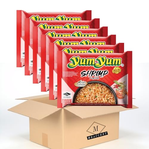 Yum Yum Instant Nudeln Shrimp 6er Set I 6x60g I Chinesische Nudeln I Asia Nudeln Instant I Ramen Nudeln I Asiatische Nudeln I Instant Ramen I China Nudeln + MBAccent Versandschutzpackung von MBAccent