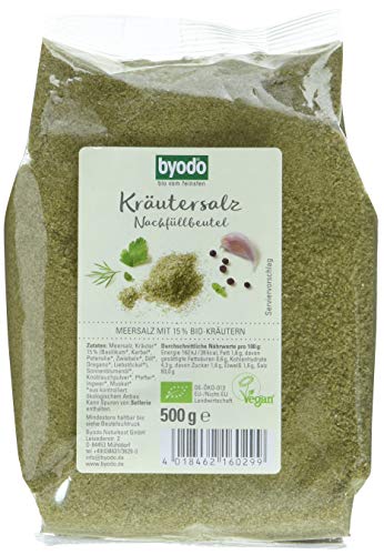 Bio-Kräutersalz von Byodo - Premium Atlantik Meersalz, 3er Pack (3 x 500 g Beutel) - 100% Bio-Kräuter, sehr reines Salz, 7 Aromatische Kräuter, Feinkörnig, Nicht Jodiert, Ohne Rieselhilfsstoffe von Byodo