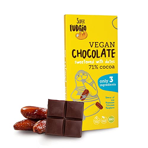 SUPER FUDGiO BIO vegane Schokolade aus natürlichen Organic-Zutaten | Gesüßt mit Datteln statt Zucker | Glutenfrei Vegan | 80g (Datteln, 1) von SUPER FUDGiO
