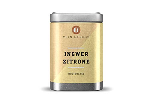 MEIN GENUSS Ingwer Zitrone Rooibos Tee - Erfrischend scharf - Zitrusaroma - Reise durch Südafrika - Milde Süße - Koffeinfrei und Gerbstoffarm - Füllmenge: 55 g von MEIN GENUSS