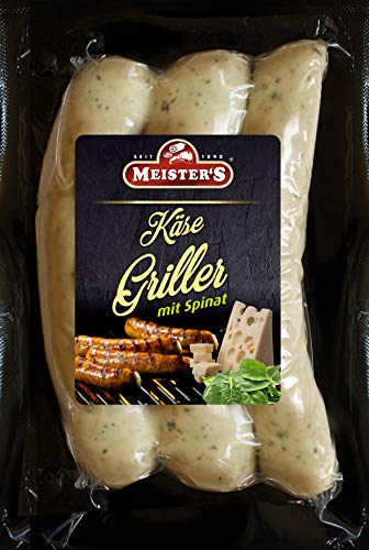 BBQ Käsegriller mit Spinat | Gourmet Bratwurst mit Käse Emmentaler | Bautzner Wurst zum Grillen und Braten | 300g von MEISTER'S