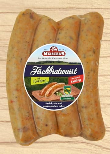 Fischbratwurst | Feine Bratwurst mit Kräuterbutter | Fisch Wurst zum Grillen | Rostbratwurst mal anders - Grillwurst aus Frischfisch für BBQ Grill & Pfanne (Fischwurst) von MEISTER'S