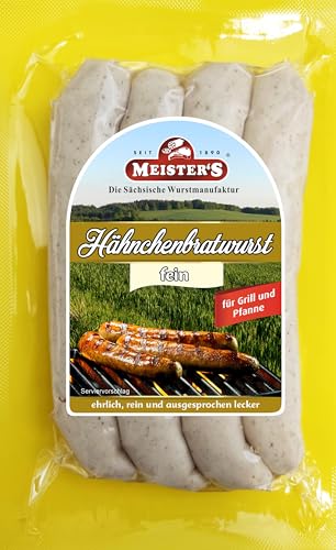 Hähnchen Bratwurst 100% Geflügel | Hähnchengriller Bratwurst Geflügel Natur fast ohne Darm vom Tier | Geflügelbratwurst 100% Hähnchenfleisch (Natur 200g) von MEISTER'S