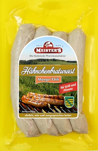 Hähnchen Bratwurst 100% Hähnchenfleisch | Geflügelbratwurst mit Mango Chili Marinade | Geflügel Bratwurst ohne Haut vom Tier (Mango Chili 200g) von MEISTER'S