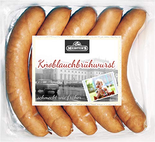 Knoblauchwurst | Knoblauchbrühwurst | Bockwurst | Würstchen geräuchert | Wurst im Naturdarm | Premium-Qualität 10 x 150g von MEISTER'S