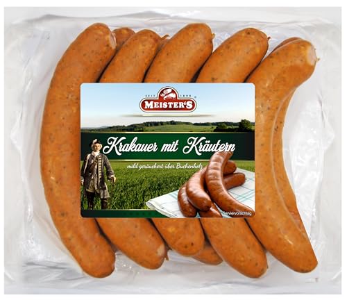 Krakauer Wurst mit Krätuern | als Krakauer Bratwurst grillen oder wie Bockwurst und Wiener zubereiten | bekannte Imbisswurst 10x150g von MEISTER'S