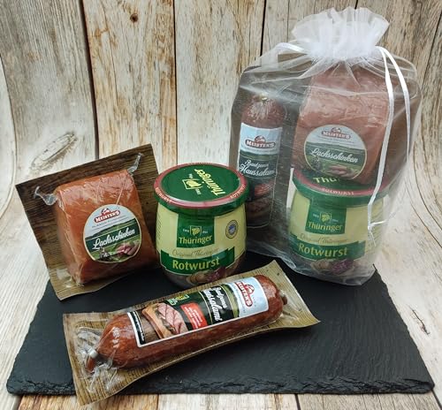 Wurstpaket Oberlausitz | Präsentkorb Edel Salami & geräucherter Schinken am Stück | Fresskorb Fleisch- & Wurstwaren mit Blutwurst im Glas Thüringer Rotwurst | verfügbar als Geschenkkorb von MEISTER'S