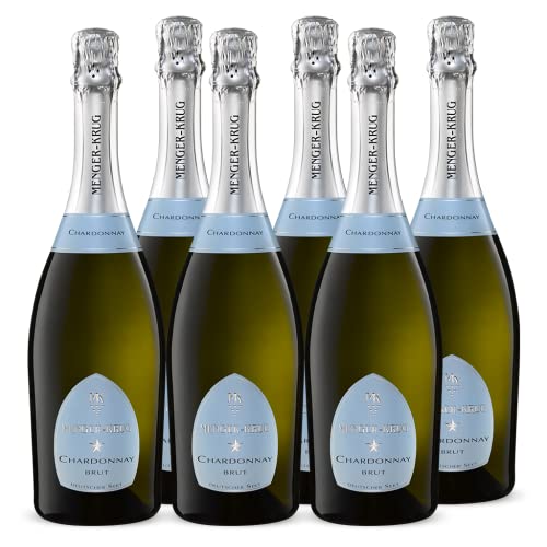 Menger-Krug Chardonnay Brut Deutscher Sekt (6 x 0,75 l) Exzellenter Sekt in Champagner-Qualität mit Herstellung in Deutschland aus deutschen Trauben - puristisch, modern und edel von Menger-Krug