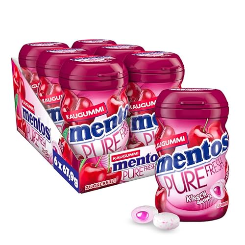 Mentos Kaugummi Pure Fresh Kirsche, 6 Boxen zuckerfreie Chewing Gum Dragees mit Kirsch-Geschmack und flüssiger Füllung, Multipack (6 x 35 Stück) von MENTOS