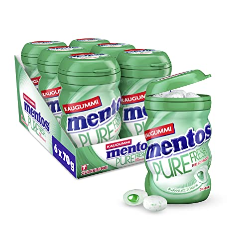Mentos Kaugummi Pure Fresh Spearmint, 6 Boxen zuckerfreie Chewing Gum Dragees mit Spearmint-Geschmack & flüssiger Füllung, Multipack (6 x 70g) von MENTOS