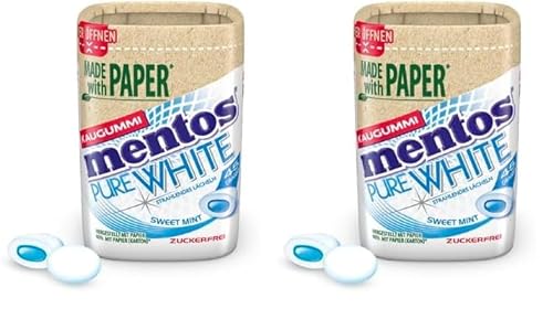 Mentos Kaugummi Pure Fresh Sweet Mint, Papierbox mit zuckerfreien Chewing Gum Dragees mit Minz-Geschmack und flüssiger Füllung, 1 x 90g (Packung mit 2) von MENTOS