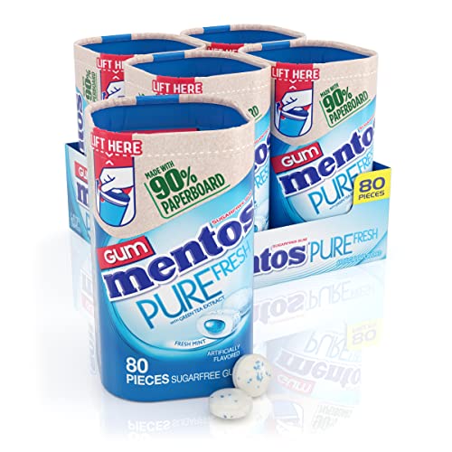 Mentos Pure Fresh Chewing Gum, Sugar-Free, Xylitol, Fresh Mint, 80 Piece Bottle, recyclable 90% Paperboard Bottle, Pack of 4 Bottles von MENTOS