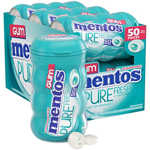 Mentos Pure Fresh zuckerfreier Kaugummi mit Xylitol, Wintergrün, Halloween-Süßigkeiten, Bulk, 50 Stück Flasche (6 Stück) von MENTOS