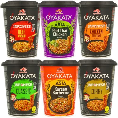 Ajinomoto OYAKATA Instantnudel im 6er Set, je 1 x Japanese Curry, Chicken Teriyaki, Barbecue, Pad Thai Chicken, Japanese Classic, Beef Wasabi von MIGASE