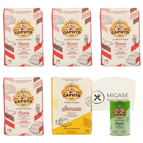 Caputo Pizza-Set - 4x1kg Cuoco - 1x1kg Semola - 100g Trockenhefe - 1x Teigkarte (Cuoco) von MIGASE