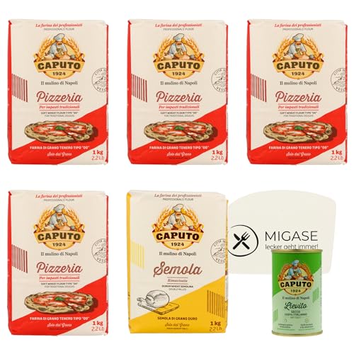 Caputo Pizza-Set - 4x1kg Pizzeria - 1x1kg Semola - 100g Trockenhefe und einer gratis Teigkarte (Pizzeria) von MIGASE