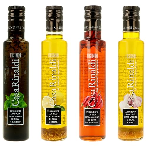 Casa Rinaldi Olivenöl Set - vier verschiedenen Sorten je 250ml - Chili, Basilikum, Knoblauch und Basilikum von MIGASE