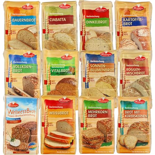 MIGASE Brotbackmischungen Set 12 verschiedene Bortbackmischungen mit je 500g. Für den Backofen oder Brotautomaten. Kinderleichte Zubereitung. von MIGASE