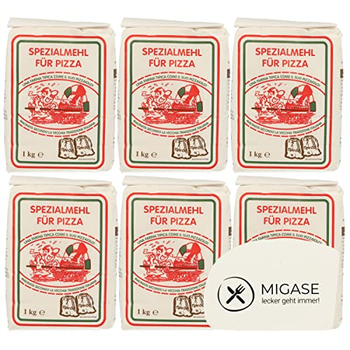 MIGASE Pizzaset - 6x1kg Frießinger Pizzamehl Typ 00 inkl einer gratis Teigkarte von MIGASE