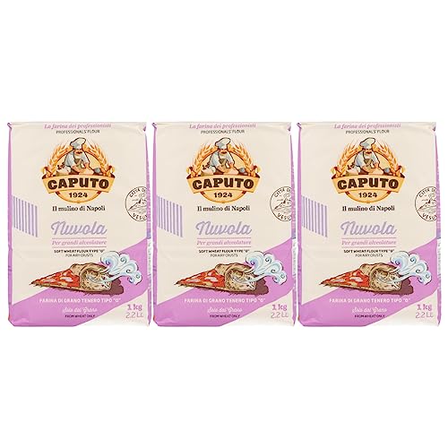 Molino Caputo Pizzamehl Set mit Gratis Pizzateigkarte von MIGASE - je 3x1kg. Folgende Sorten sind erhältlich. Cuoco, Pizzeria, Doppio Zero, Nuvola, Manitoba und Semola (3x1kg Nuvola) von MIGASE