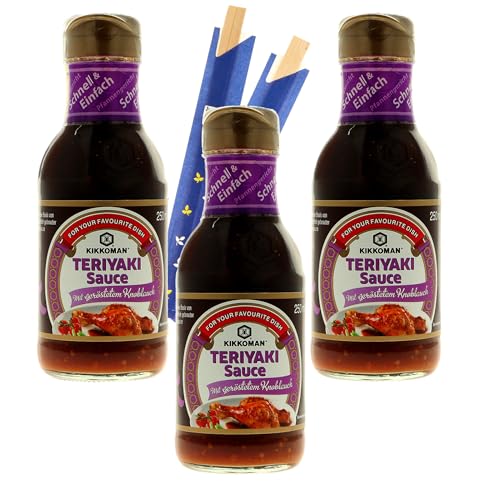 Teriyaki Saucen in verschiedenen Geschmacksrichtungen. Die besten (Teriyaki mit Knoblauch 3x250ml + 2 Chopsticks) von MIGASE