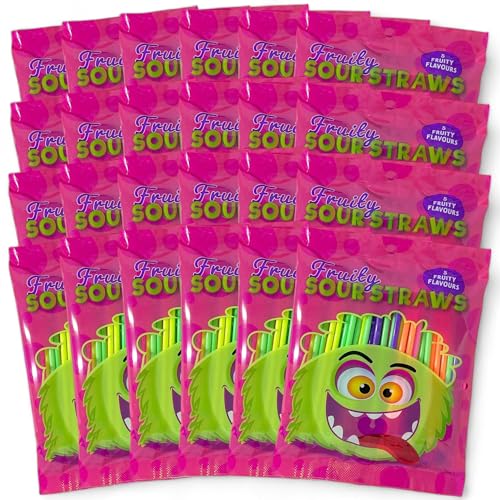 24 Packungen Schleckpulverstangen Brausepulver Brausestäbchen Schleckpulver Brausestangen mit saurem Fruchtgeschmack Sour Straws Neonfarben (24 Pack - 1920 Stück - 2880g) von MIJOMA