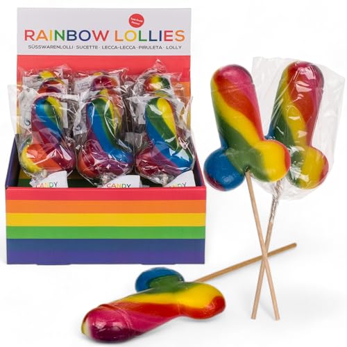 MIJOMA 12-Stück-Liebeszauber, Regenbogen Lolli in Penisform, Stolz und Freude in jeder Packung, Tutti-Frutti Geschmack, Lutschvergnügen für's Herz und die Seele, 85g pro Stück von MIJOMA