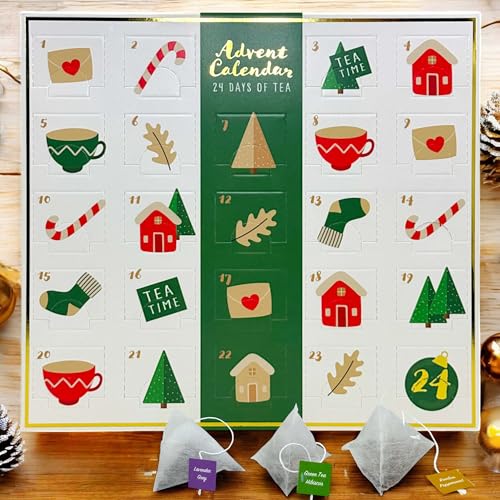 MIJOMA Tee-Adventskalender 24 Days of Tea – 24 Premium-Tees in Beuteln, Rainforest Alliance-zertifiziert, Sorten: Rotbuschtee, Grüntee, Schwarztee aromatisiert, 24x1.5g Beutel von MIJOMA