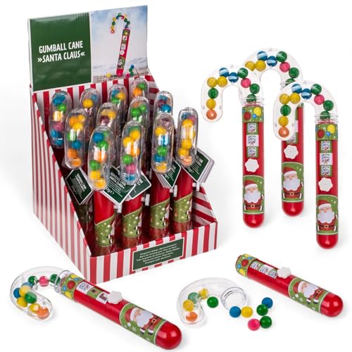 MIJOMA Weihnachts-Zuckerstangen mit Kaugummikugeln, 12 Stück Set - 22,5 cm große Kaugummi-Stangen gefüllt mit 20 g Kaugummi je Stange von MIJOMA