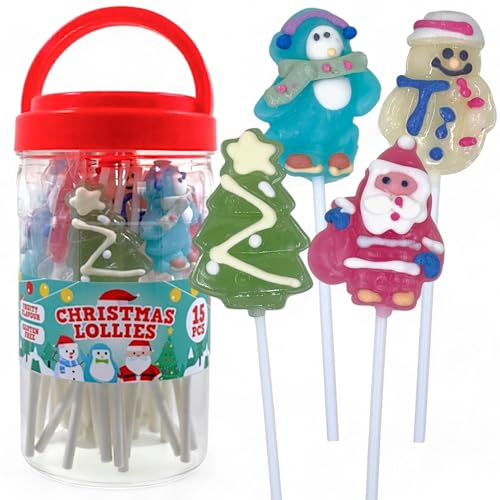 MIJOMA Weihnachtslutscher 15er Set, fruchtige Lollies Tannenbaum, Schneemann, Pinguin, Weihnachtsmann, glutenfrei, Lutscher für Adventskalender und Weihnachtszeit Lollipops, 150g von MIJOMA