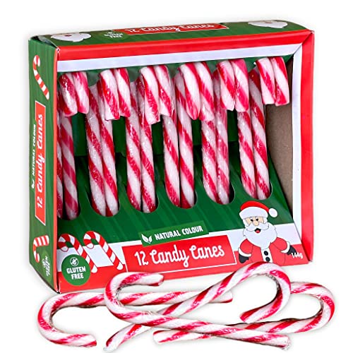 Zuckerstangen mit Erdbeergeschmack - Candy Canes rot/weiß gestreift - Natürliche Farben - Christbaumschmuck oder Geschenkanhänger - Süßigkeit Weihnachtszeit (12 x 12g (1 Packung)) von MIJOMA