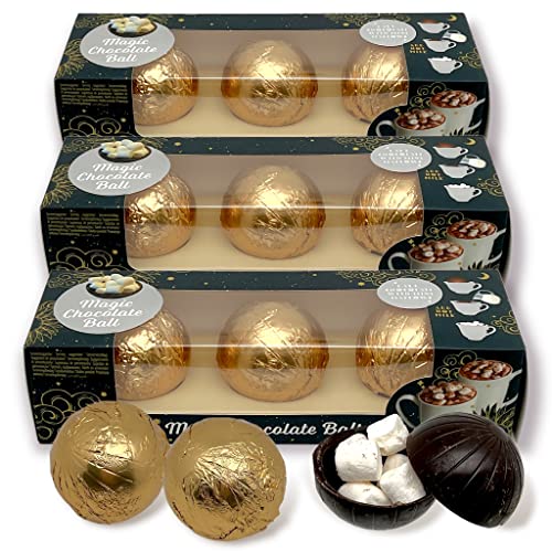 Set Schokoladenkugel mit Mini-Marshmallows gefüllt für Heiße Schokolade Magic Dark Chocolate ball Trinkschokolade als Schokoball (3 Schachteln - insgesamt 9 Kugeln) von MIJOMA